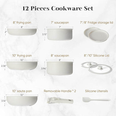 12 Pcs Pots and Pans Set Nonstick - Kitchen Cookware Set with Detachable Handle