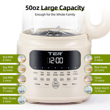 10-in-1 Nut & Bean Milk Maker - 1.5L, Preset Programs, Auto-Clean & Warm