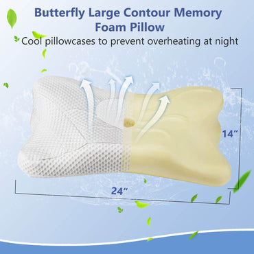 Cervical Pillow with Contoured Memory Foam Cover for Side and Stomach Sleepers