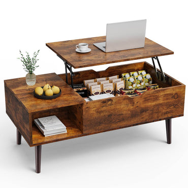 Wood Lift Top Coffee Table, Hidden Compartment & Adjustable Storage