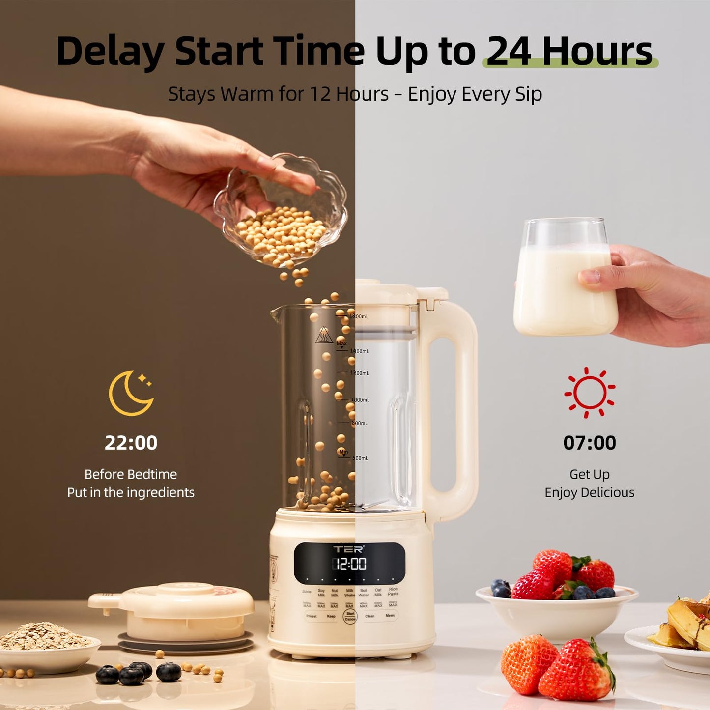 10-in-1 Nut & Bean Milk Maker - 1.5L, Preset Programs, Auto-Clean & Warm