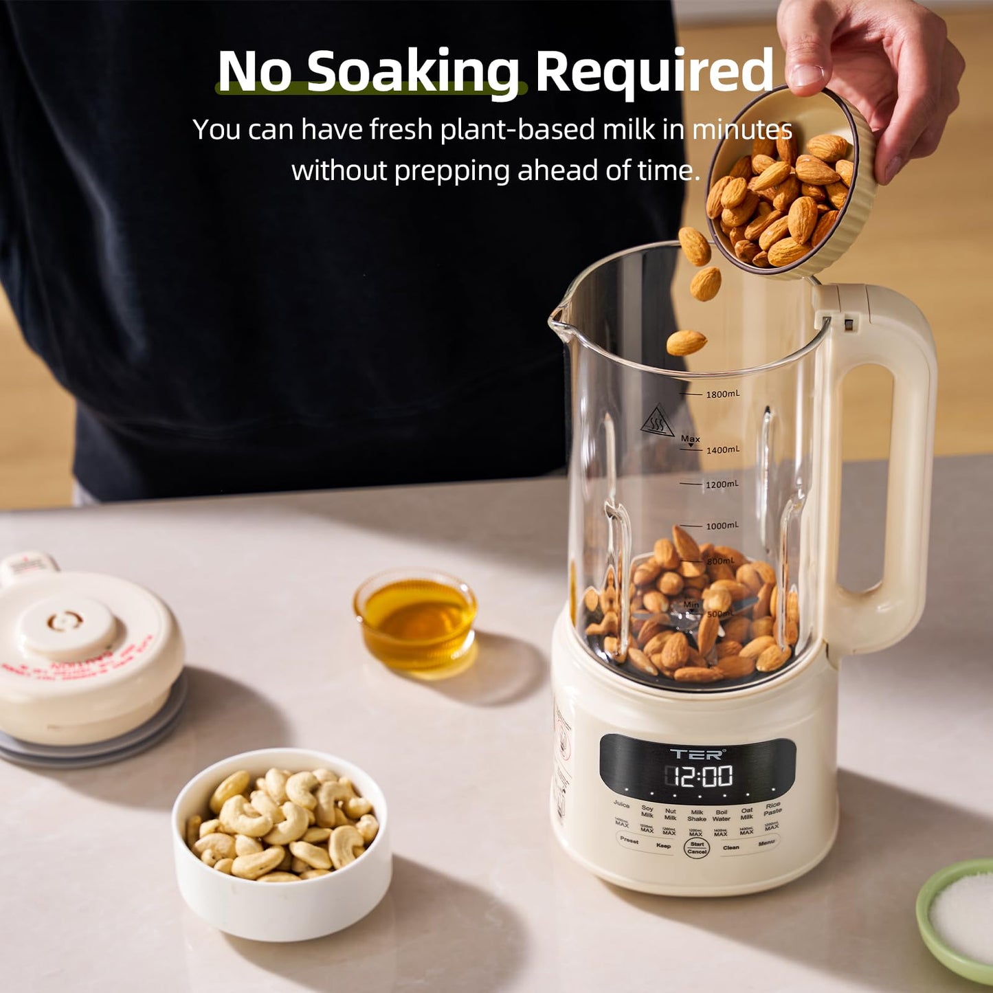 10-in-1 Nut & Bean Milk Maker - 1.5L, Preset Programs, Auto-Clean & Warm