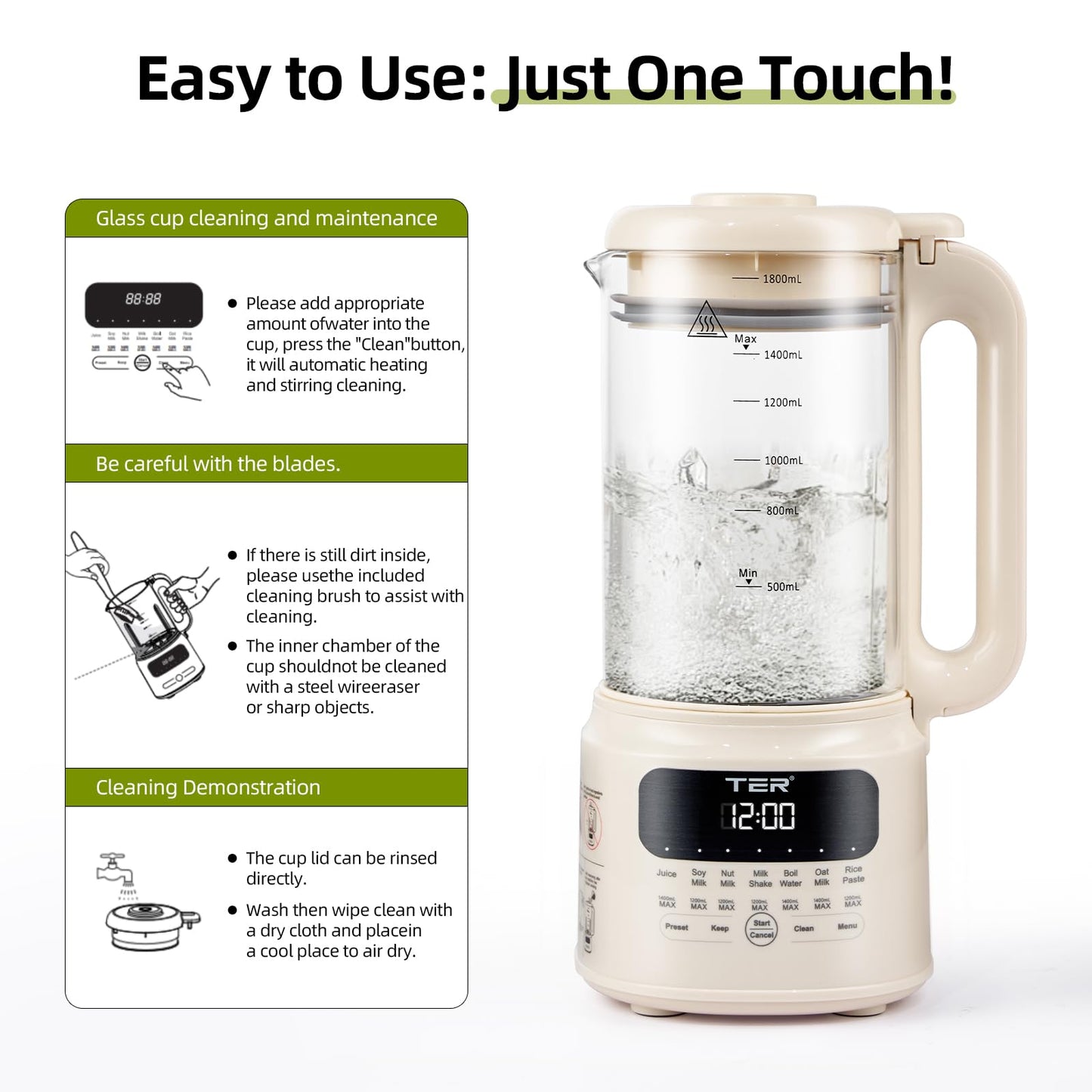 10-in-1 Nut & Bean Milk Maker - 1.5L, Preset Programs, Auto-Clean & Warm