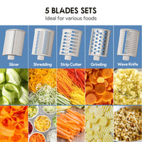 Electric Cheese Grater - 5 Blades, 5-in-1 Veggie Chopper, 110mm