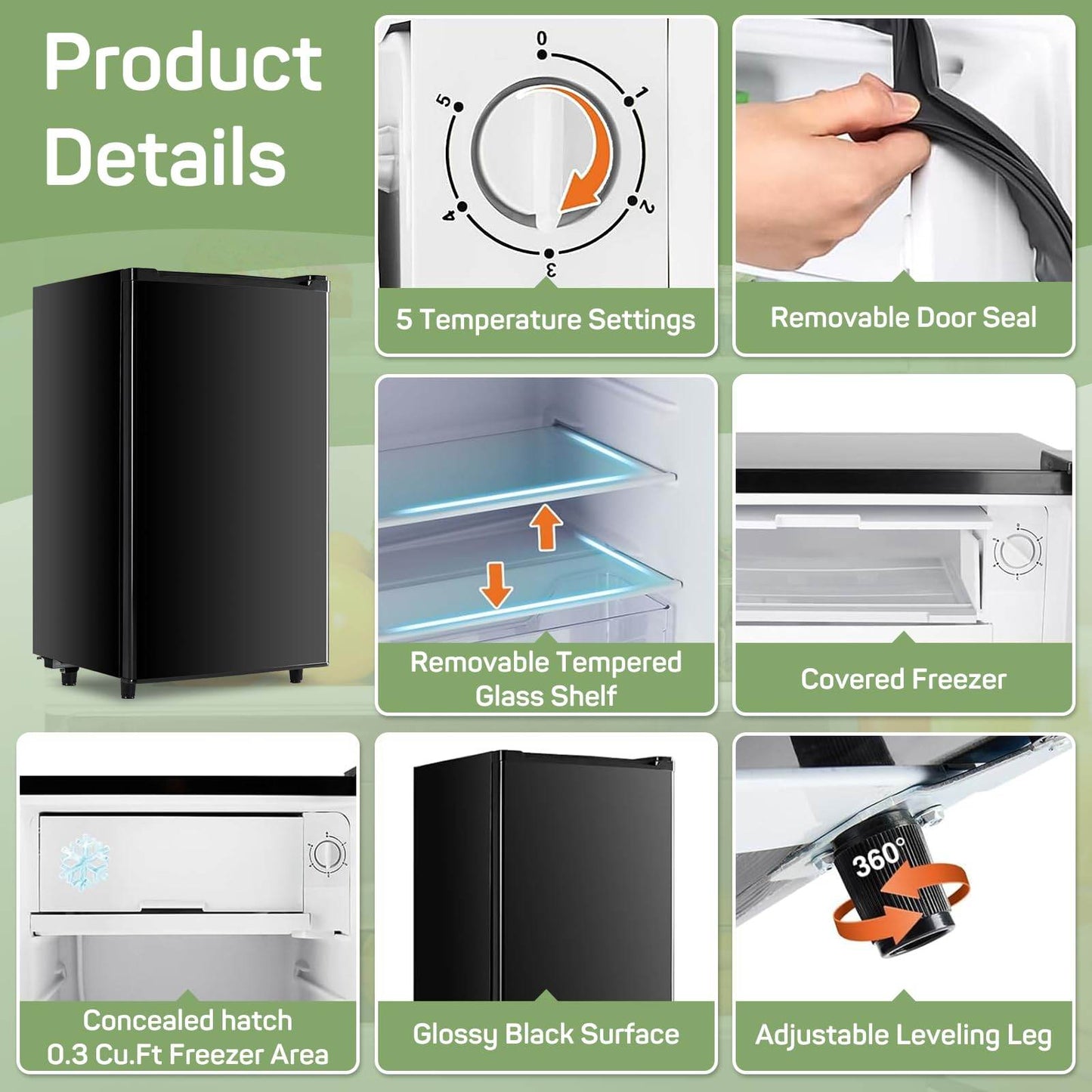 3.2 Cu.Ft Mini Fridge with Freezer - Quiet Single Door for Dorm & Office
