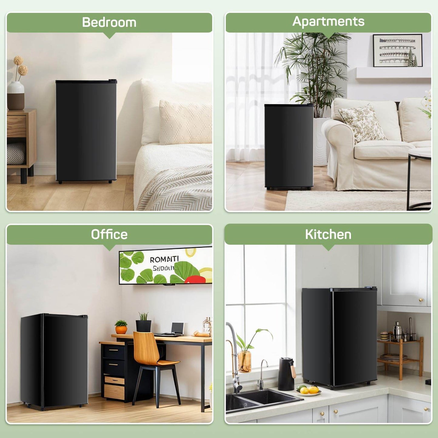 3.2 Cu.Ft Mini Fridge with Freezer - Quiet Single Door for Dorm & Office