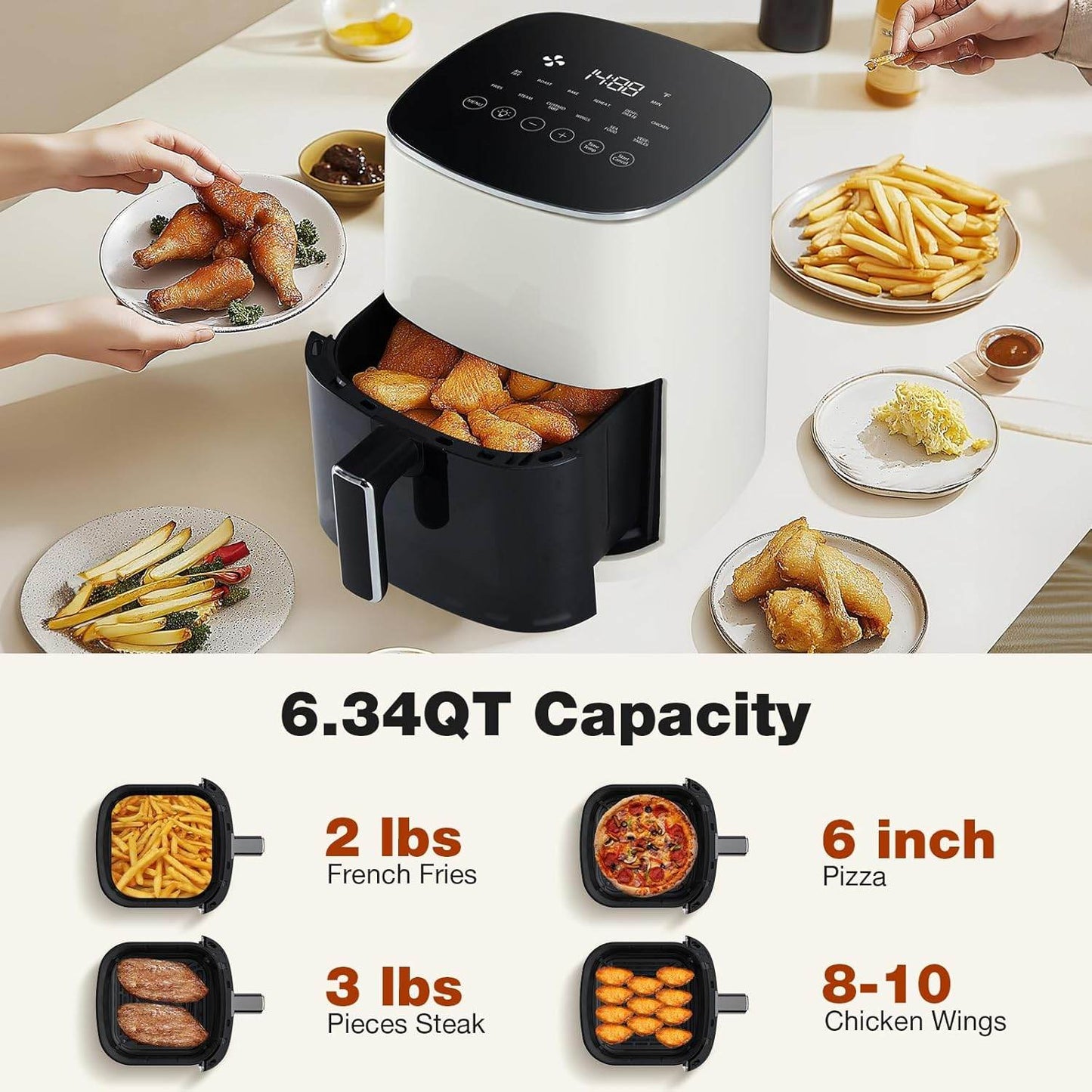 Air Fryer, 6-Quart with Viewing Window, 12-in-1 Functions - Air Fry, Roast, Reheat, Dehydrate, Bake, Steam, and More, 400°F Max