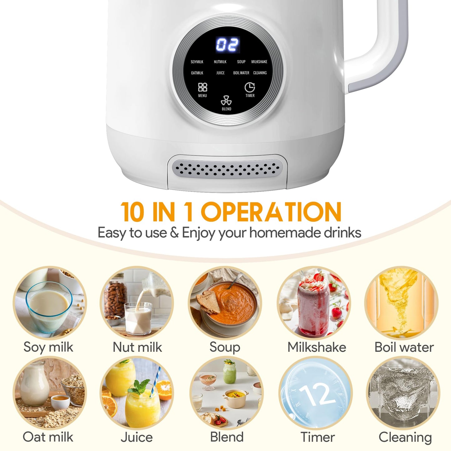 10-in-1 Electric Nut Milk Maker - 40oz, Auto-Clean, Delay Start & Keep Warma