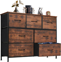 Dresser for Bedroom with 7 Fabric Drawer, Metal Frame, Wood Top