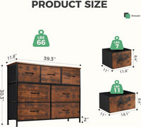 Dresser for Bedroom with 7 Fabric Drawer, Metal Frame, Wood Top