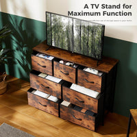 Dresser for Bedroom with 7 Fabric Drawer, Metal Frame, Wood Top