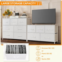 Dresser for Bedroom with 7 Fabric Drawer, Metal Frame, Wood Top