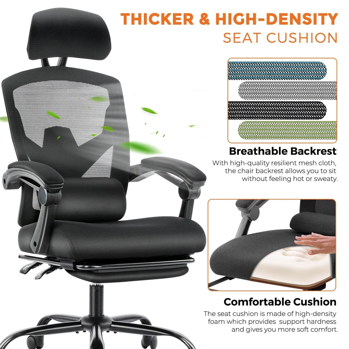 Gaming Reclining High-Back Mesh Chair with Ergonomic Leg Rest