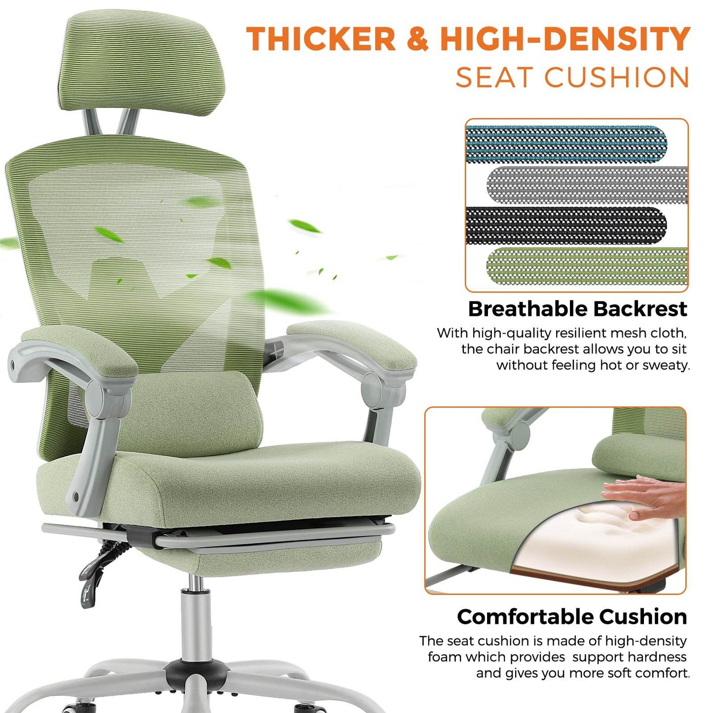 Gaming Reclining High-Back Mesh Chair with Ergonomic Leg Rest