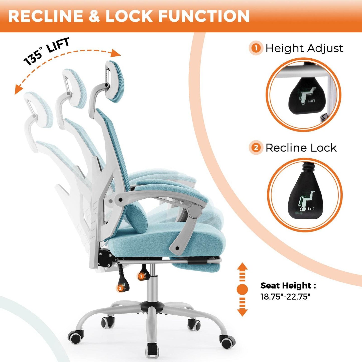 Gaming Reclining High-Back Mesh Chair with Ergonomic Leg Rest