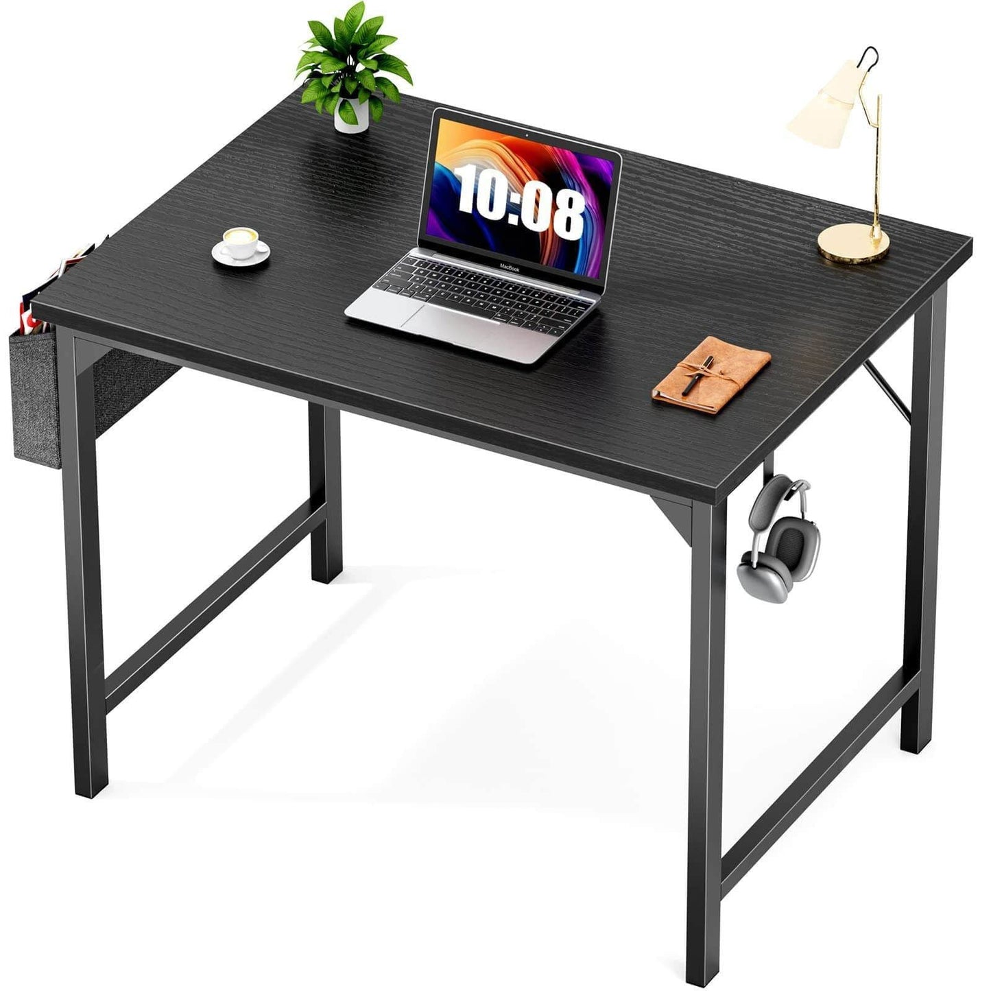 Writing Desk with Storage Bag & Hook, Modern Style Computer Home Office Desk