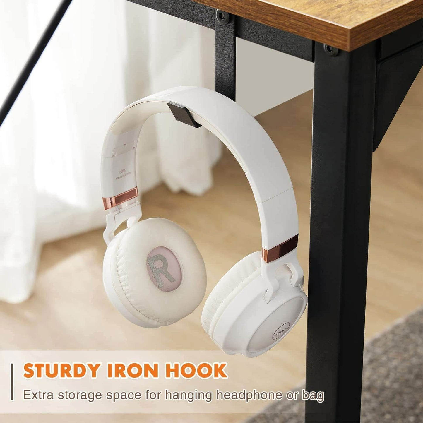 Writing Desk with Storage Bag & Hook, Modern Style Computer Home Office Desk