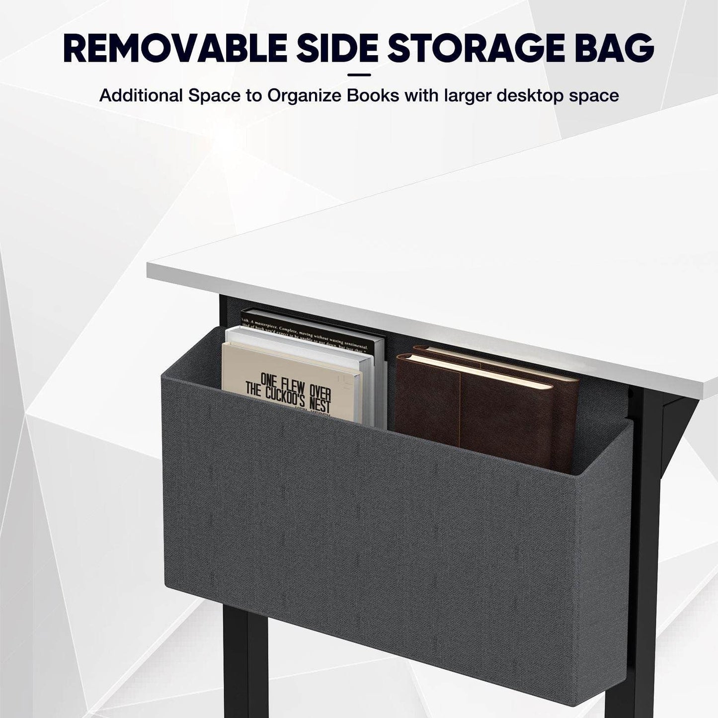 Writing Desk with Storage Bag & Hook, Modern Style Computer Home Office Desk