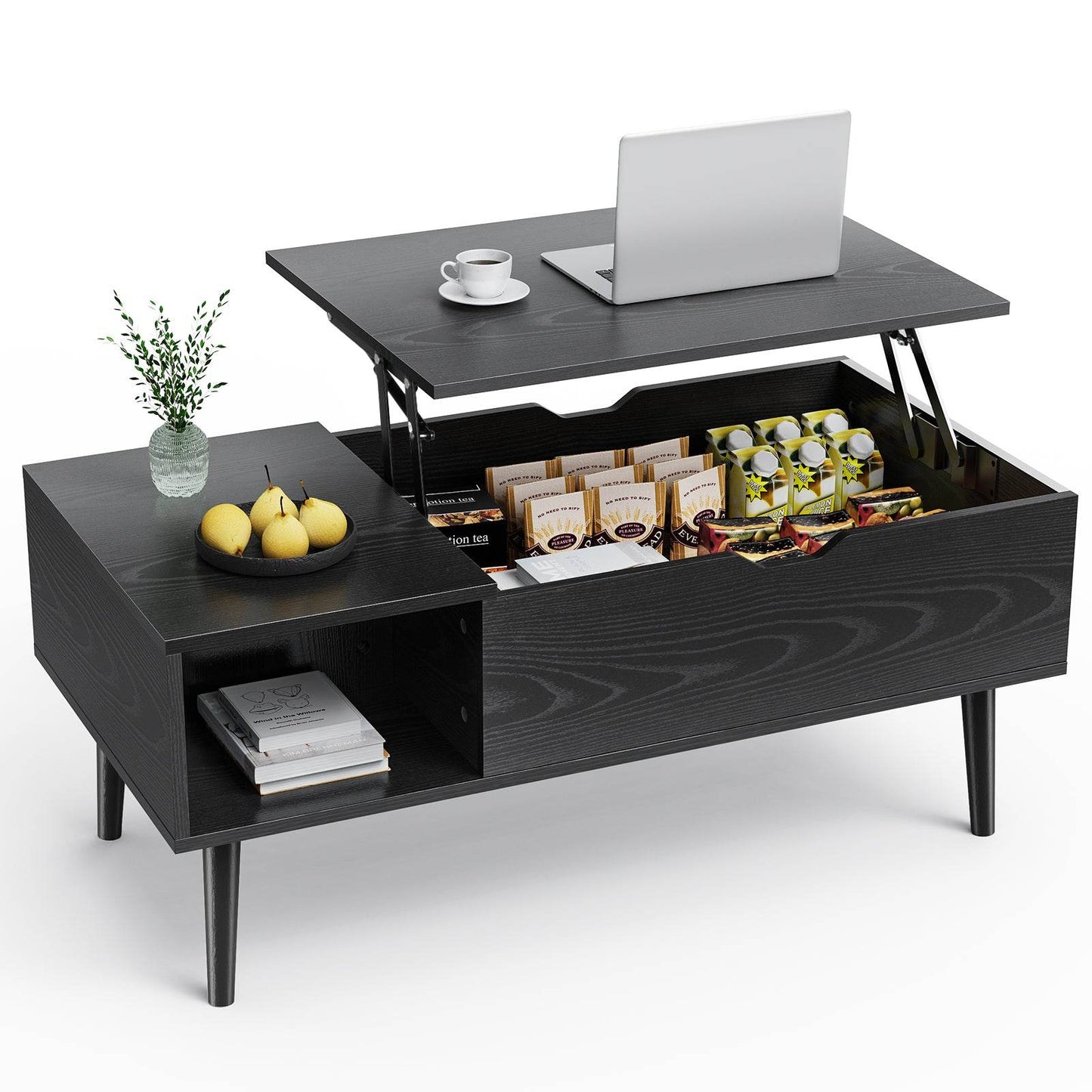 Wood Lift Top Coffee Table, Hidden Compartment & Adjustable Storage