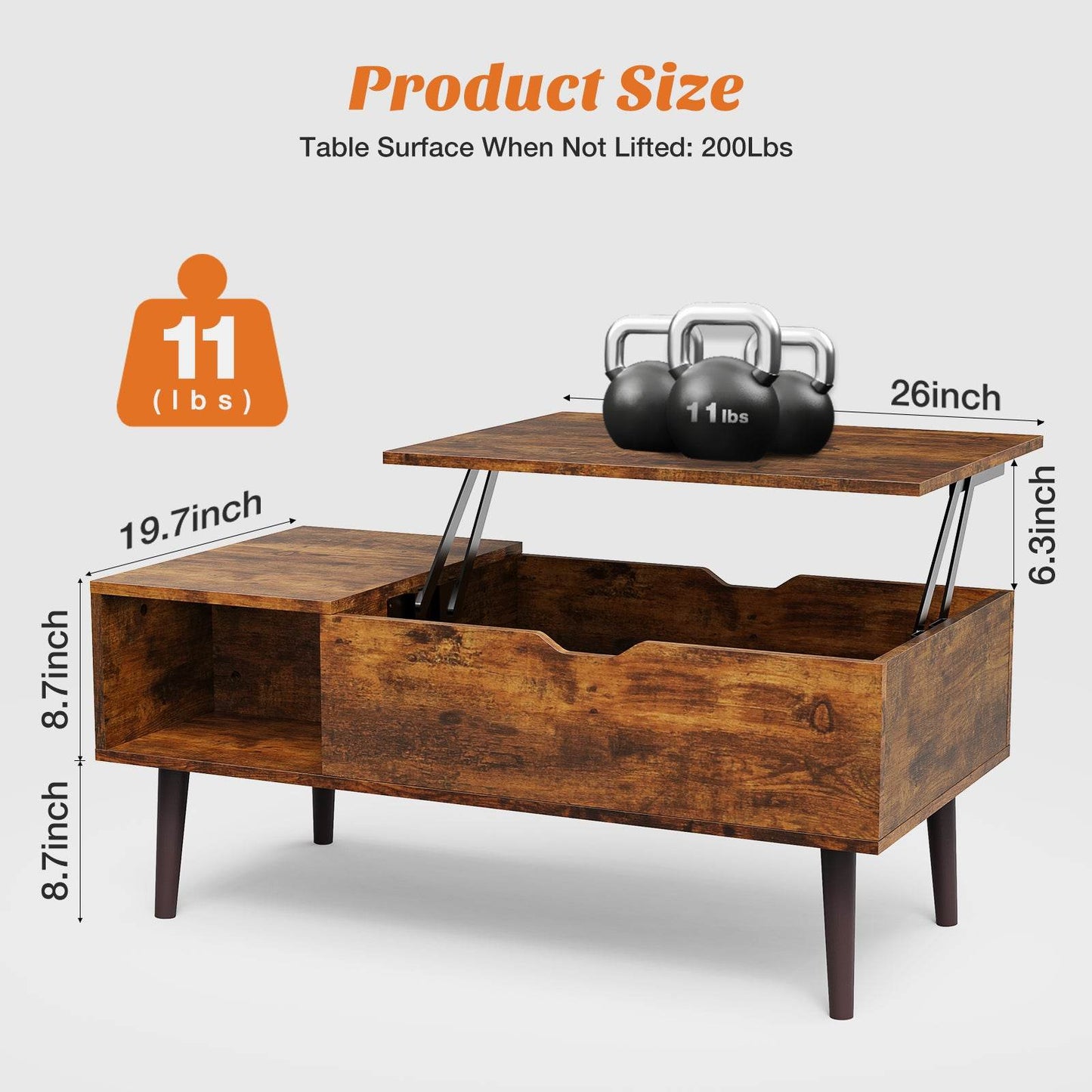 Wood Lift Top Coffee Table, Hidden Compartment & Adjustable Storage