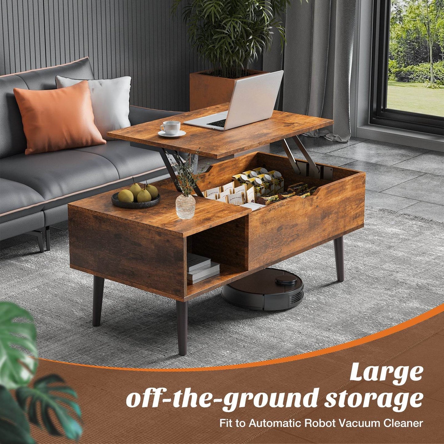 Wood Lift Top Coffee Table, Hidden Compartment & Adjustable Storage