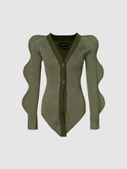 Wave Sleeve V-Neck Knitted Cardigan