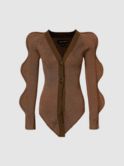 Wave Sleeve V-Neck Knitted Cardigan