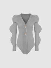 Wave Sleeve V-Neck Knitted Cardigan