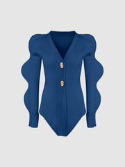 Wave Sleeve V-Neck Knitted Cardigan